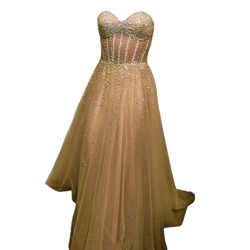 GOLD NUDE BLING PROM GOWN — Most Beautiful & Unique
